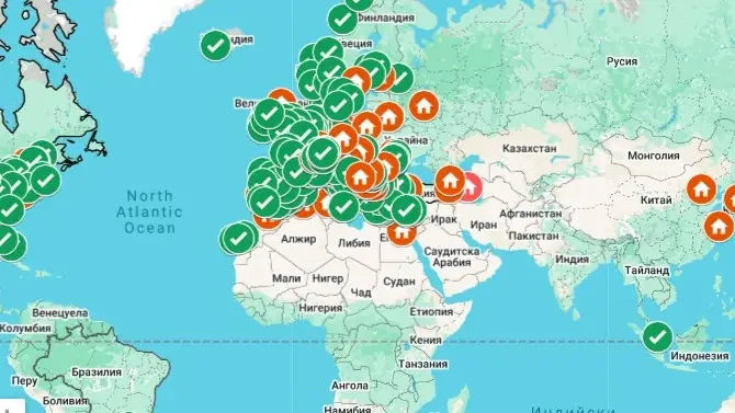 Изборните секции извън България КАРТА